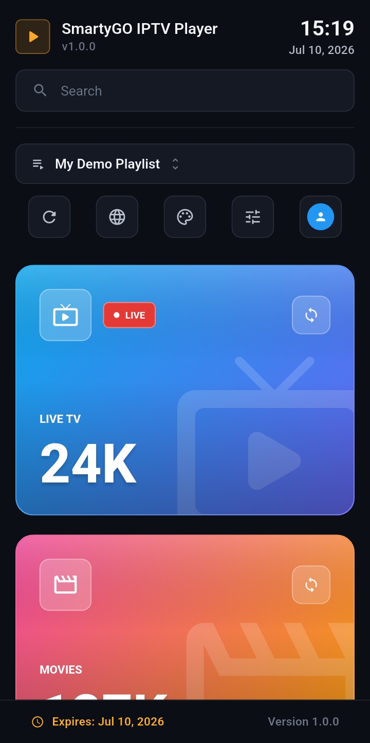 SmartyGO home screen