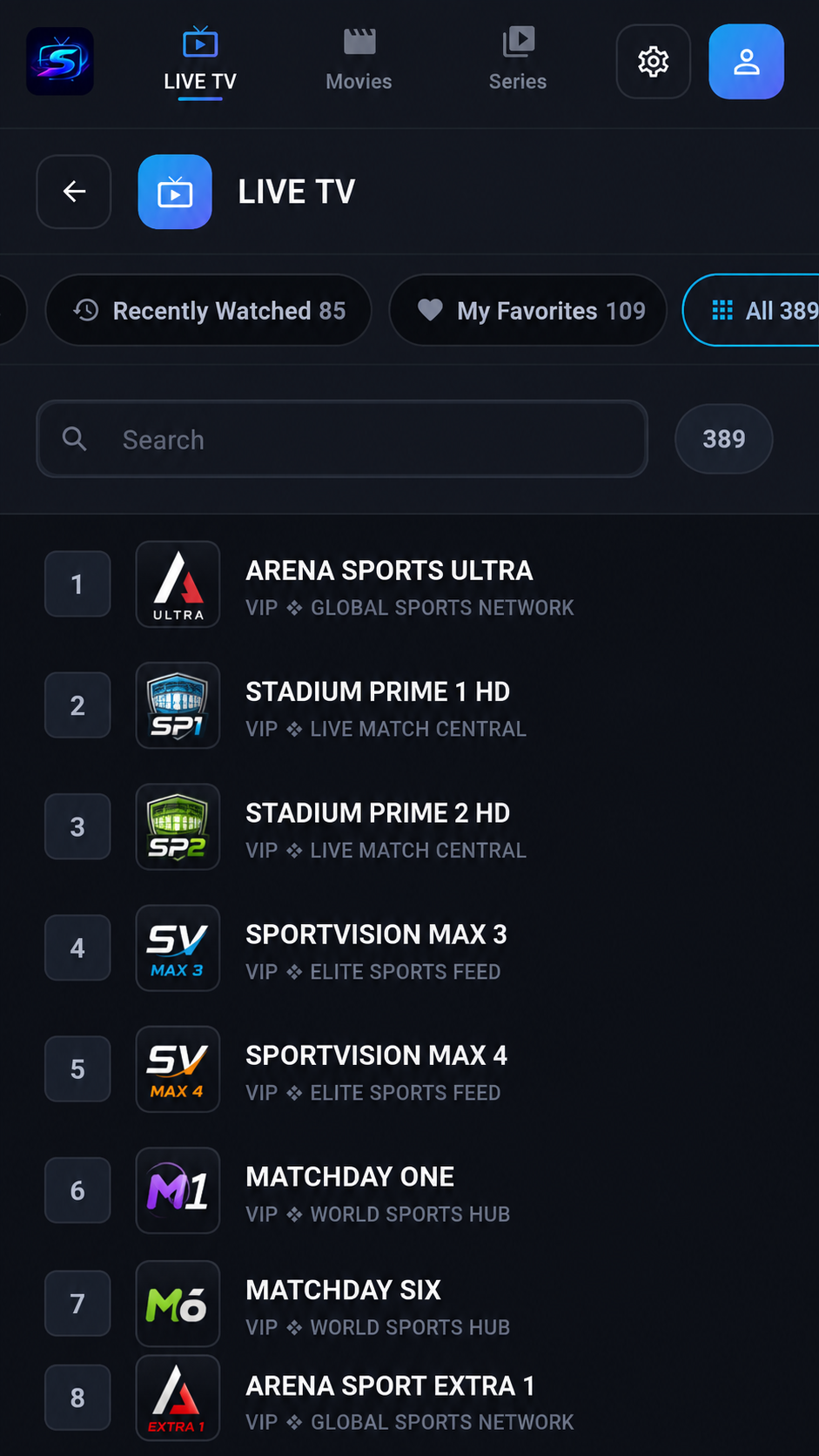 Live TV channels in SmartyGO