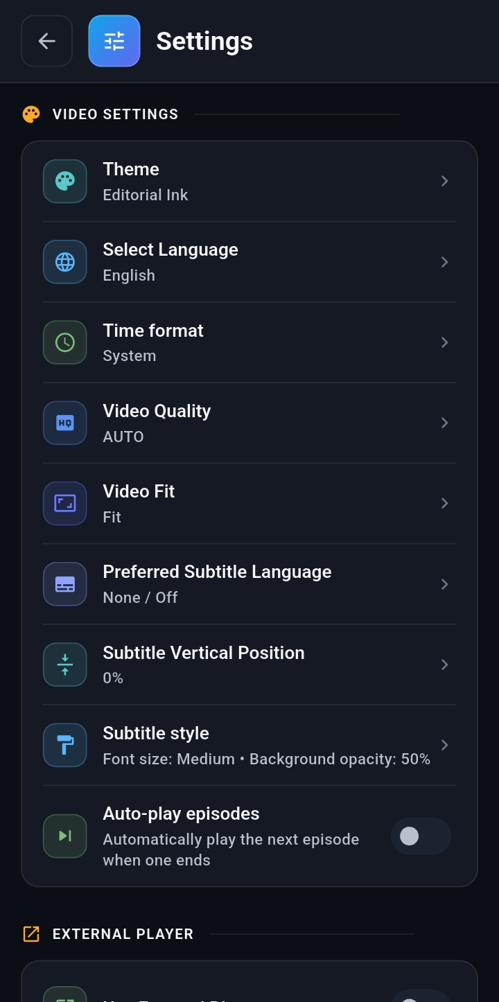 SmartyGO video and subtitle settings